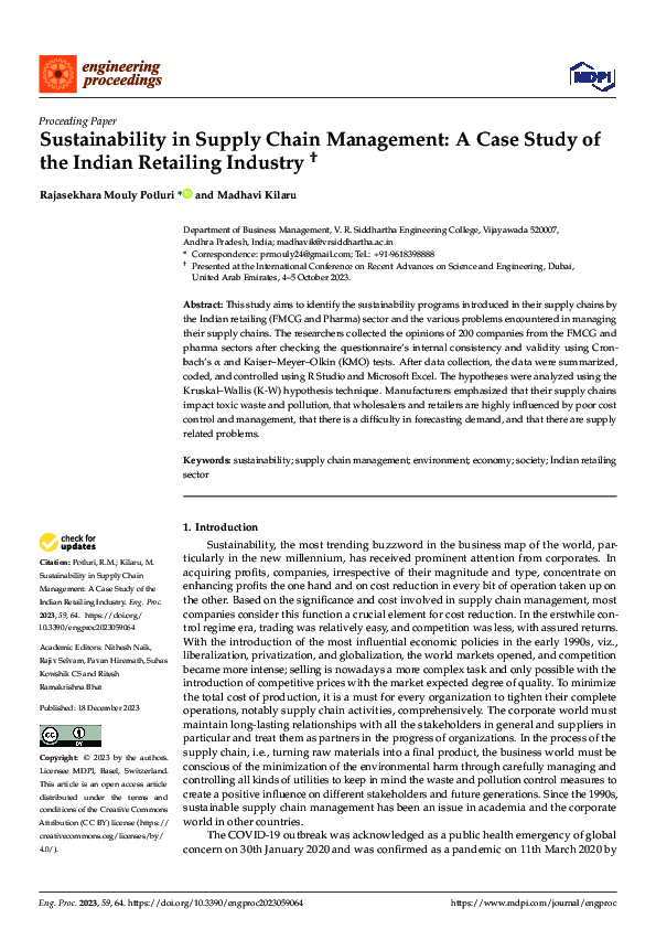 (PDF) Sustainability in Supply Chain Management: A Case Study of the ...