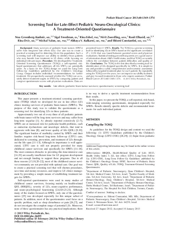 (PDF) Screening tool for late-effect pediatric neuro-oncological ...