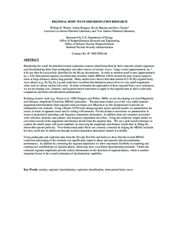 (PDF) Regional Body-Wave Discrimination Research