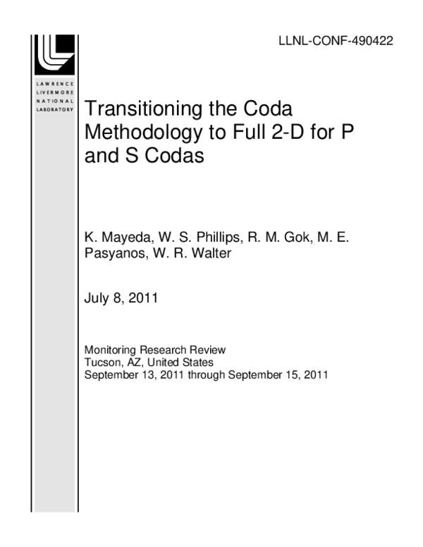 (PDF) Transitioning the Coda Methodology to Full 2-D for P and S Codas