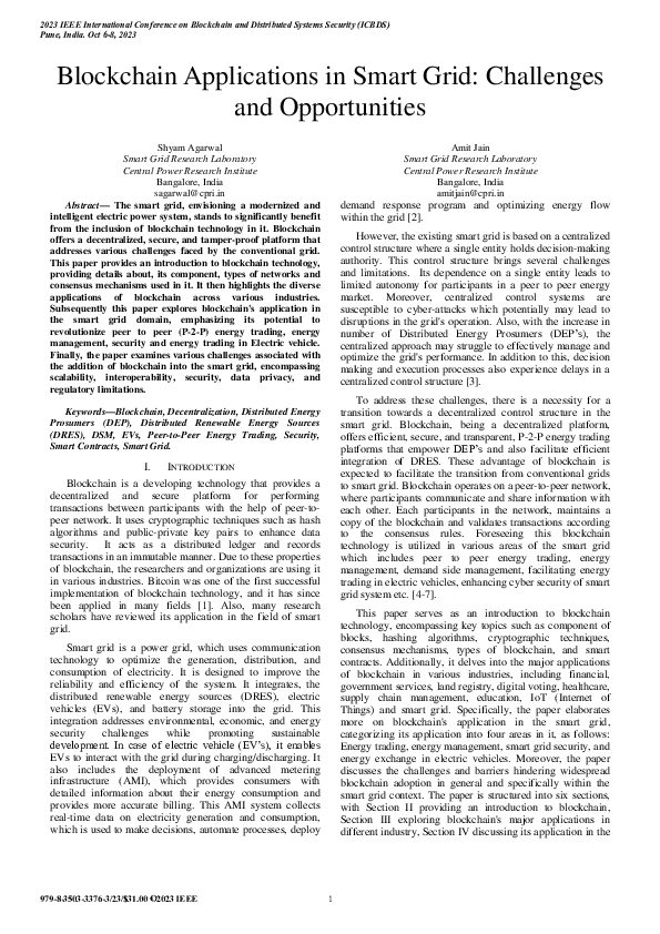 (PDF) Blockchain Applications in Smart Grid: Challenges and Opportunities