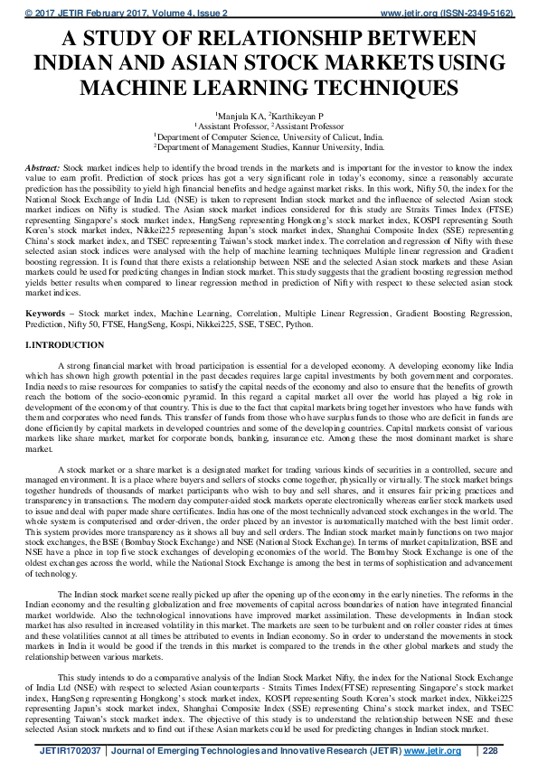 (PDF) A STUDY OF RELATIONSHIP BETWEEN INDIAN AND ASIAN STOCK MARKETS ...