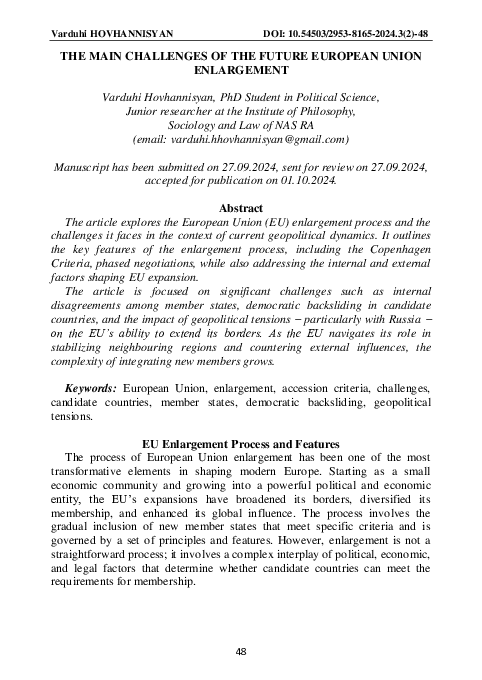 (PDF) THE MAIN CHALLENGES OF THE FUTURE EUROPEAN UNION ENLARGEMENT