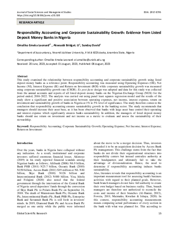 (PDF) Responsibility Accounting and Corporate Sustainability Growth