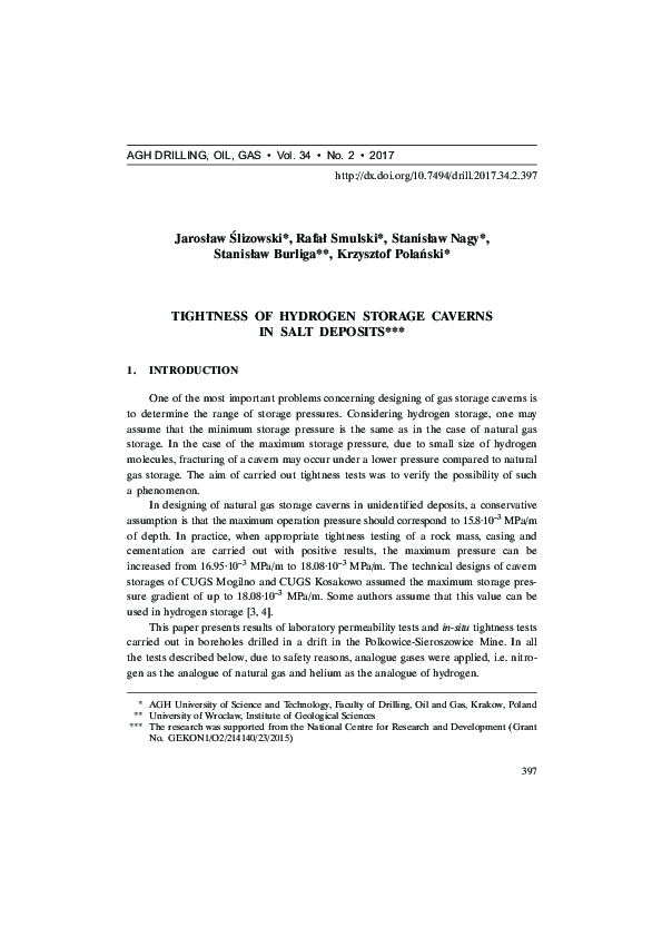 (PDF) TIGHTNESS OF HYDROGEN STORAGE CAVERNS IN SALT DEPOSITS