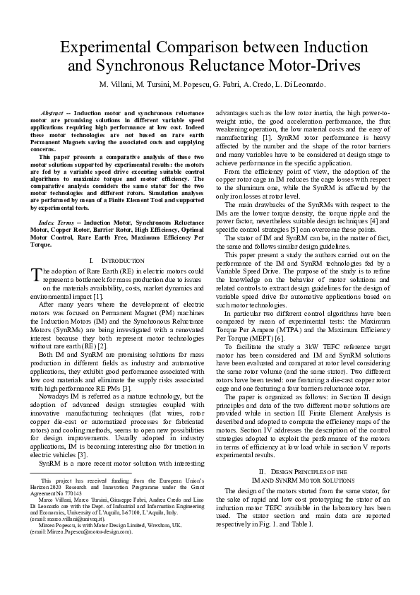 (PDF) Experimental Comparison Between Induction and Synchronous ...
