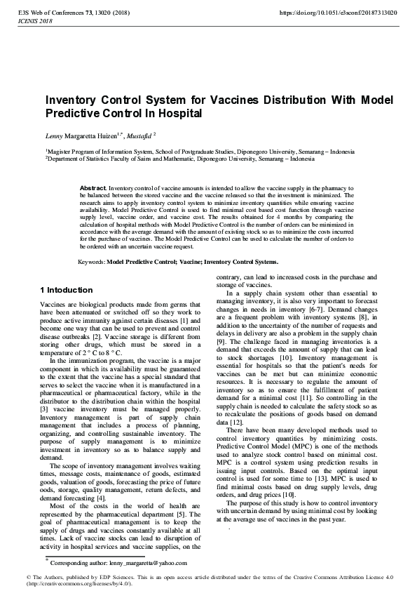 (PDF) Inventory Control System for Vaccines Distribution With Model ...