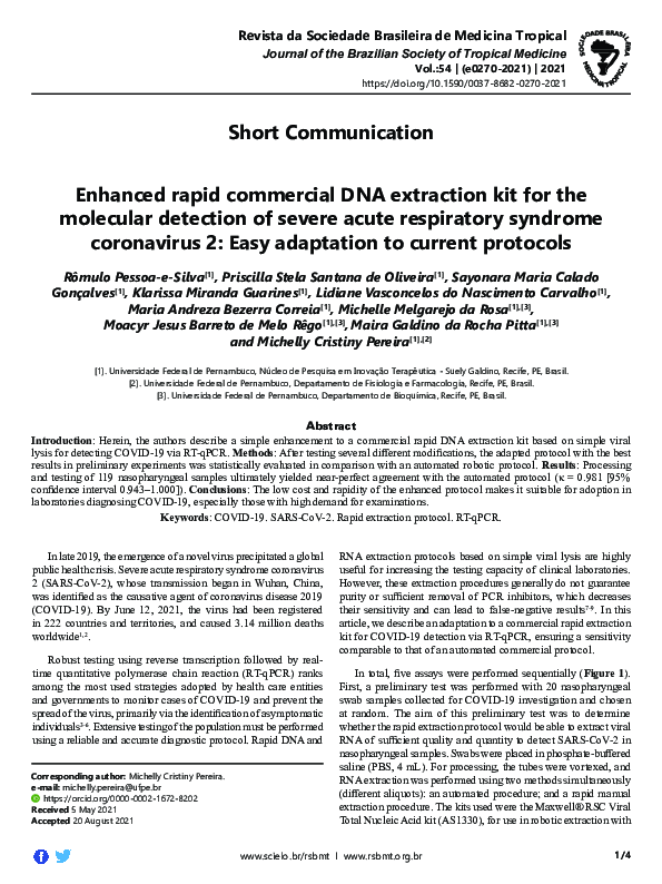 (PDF) Enhanced rapid commercial DNA extraction kit for the molecular ...