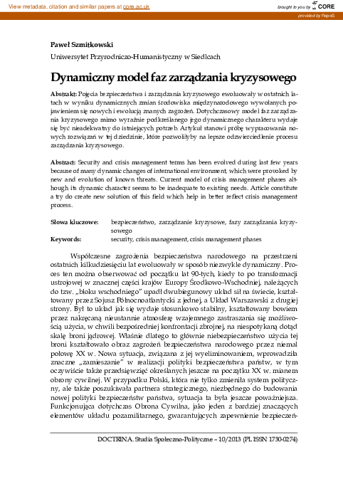 (PDF) Dynamiczny model faz zarządzania kryzysowego