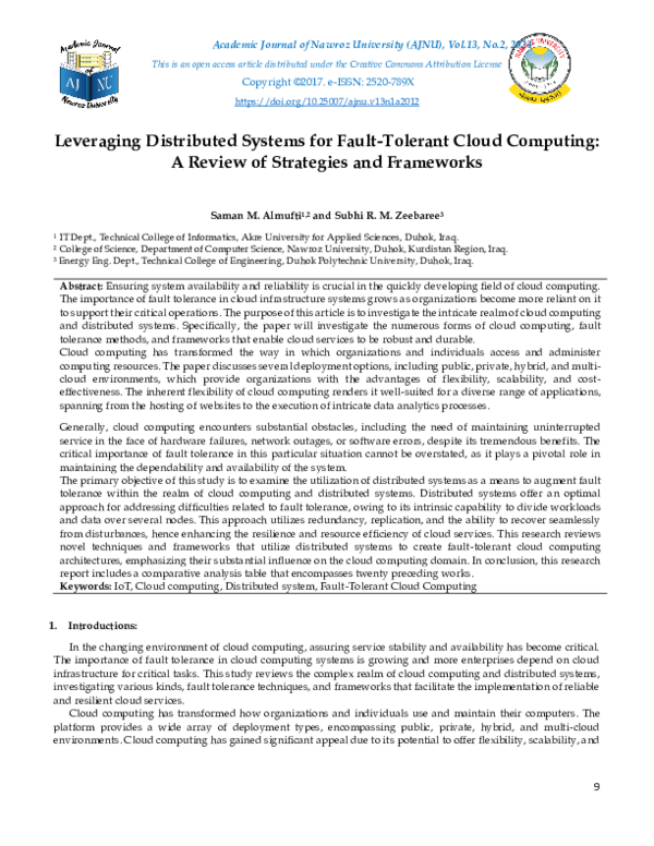 (PDF) Leveraging Distributed Systems for Fault-Tolerant Cloud Computing ...