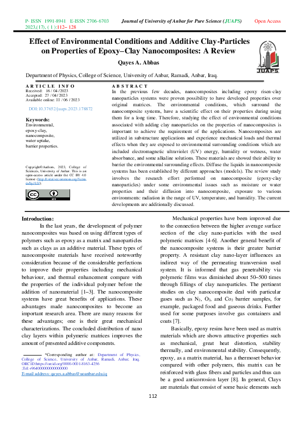 (PDF) Effect of Environmental Conditions and Additive Clay-Particles on ...