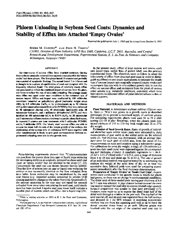 (PDF) Phloem Unloading in Soybean Seed Coats: Dynamics and Stability of ...