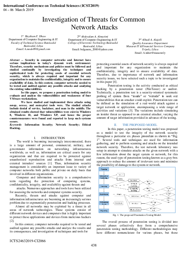 (PDF) Investigation of Threats for Common LAN Network Attacks