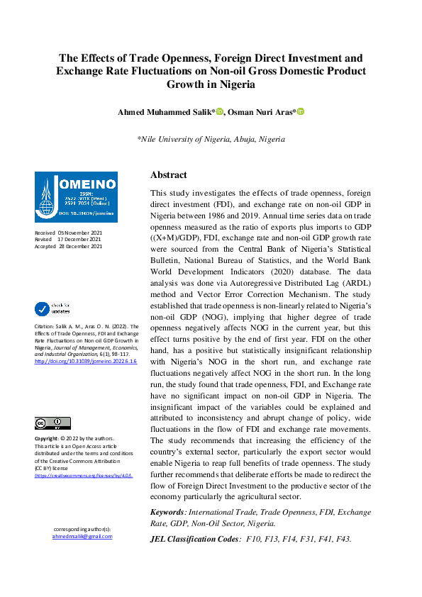 (PDF) The Effects of Trade Openness, Foreign Direct Investment and ...