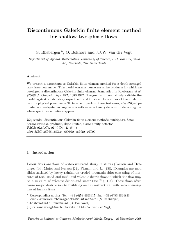 (PDF) Discontinuous Galerkin finite element method for shallow two ...