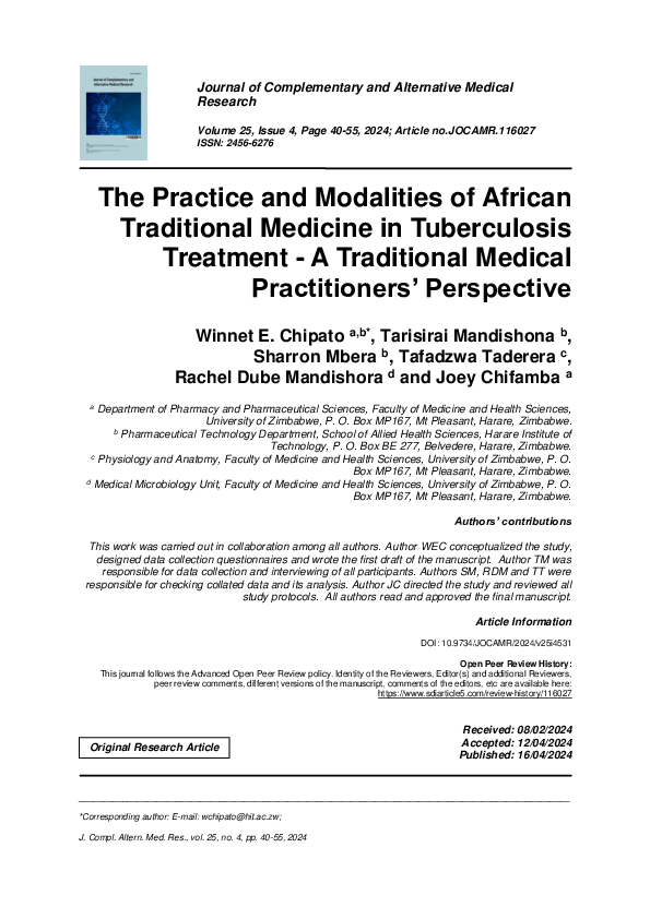 (PDF) The Practice and Modalities of African Traditional Medicine in ...