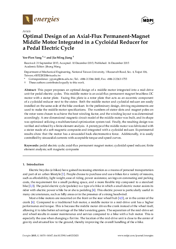 (PDF) Optimal design of an axial flux permanent magnet motor