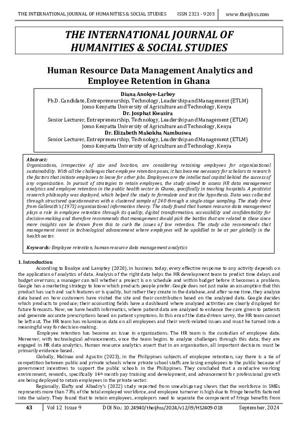 (PDF) Human Resource Data Management Analytics and Employee Retention ...
