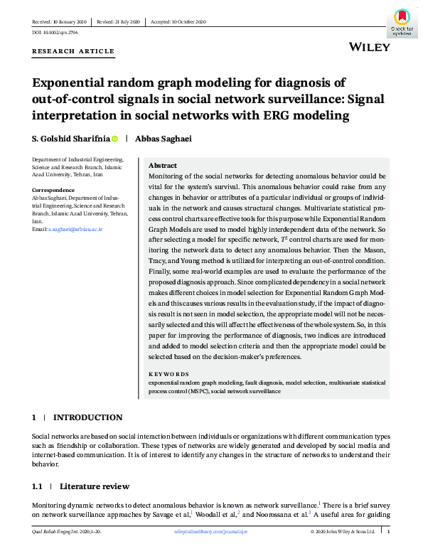 (PDF) Exponential random graph modeling for diagnosis of out‐of‐control ...