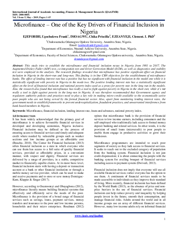 (PDF) Microfinance : One of the Key Drivers of Financial Inclusion in ...