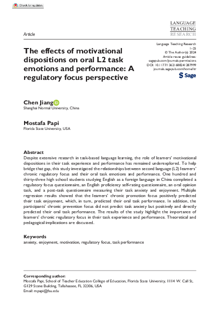 (PDF) The effects of motivational dispositions on oral L2 task emotions ...