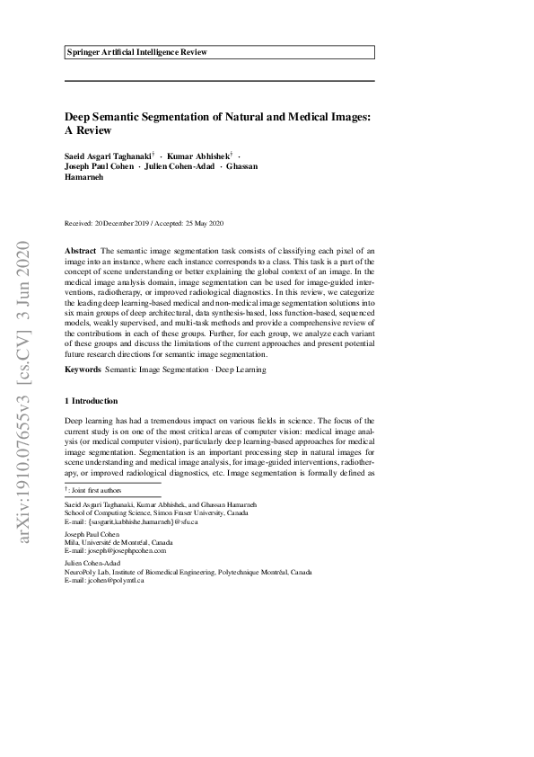 (PDF) Deep Semantic Segmentation of Natural and Medical Images: A Review