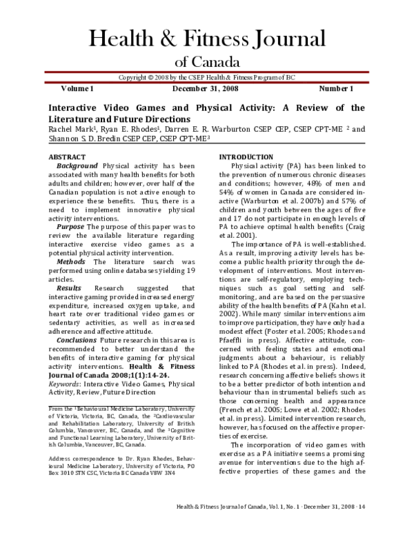 (PDF) Interactive Video Games and Physical Activity: A Review of the ...
