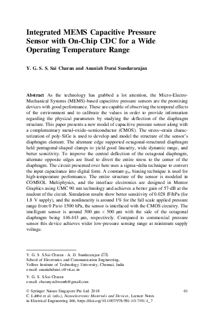 (PDF) Integrated MEMS Capacitive Pressure Sensor with On-Chip CDC for a ...