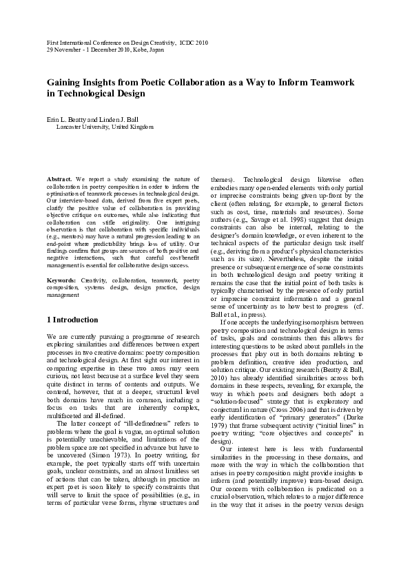 (PDF) Gaining insights from poetic collaboration as a way to inform ...