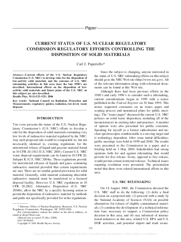 (PDF) Current Status of U.S. Nuclear Regulatory Commission Regulatory ...