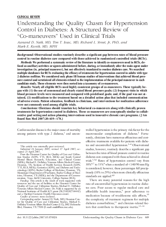 (PDF) Understanding the Quality Chasm for Hypertension Control in ...
