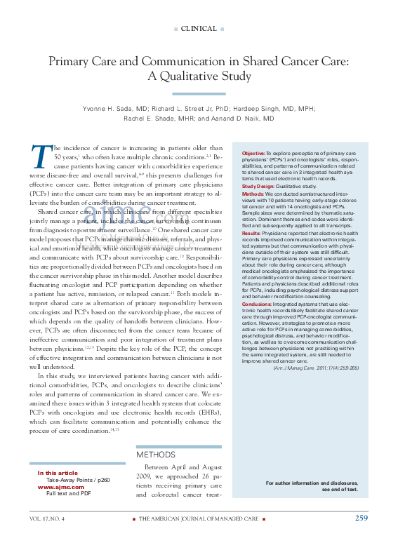 (PDF) Primary care and communication in shared cancer care: a ...