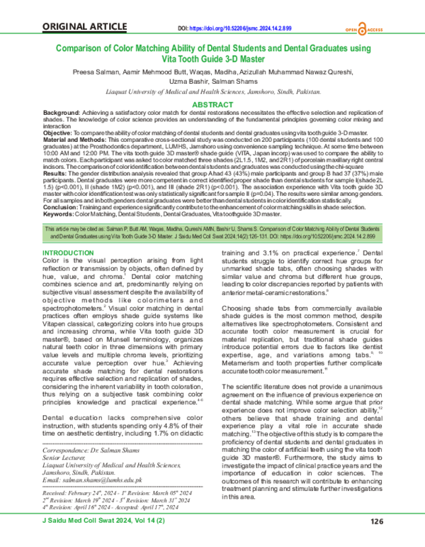 (PDF) Comparison of Color Matching Ability of Dental Students and ...