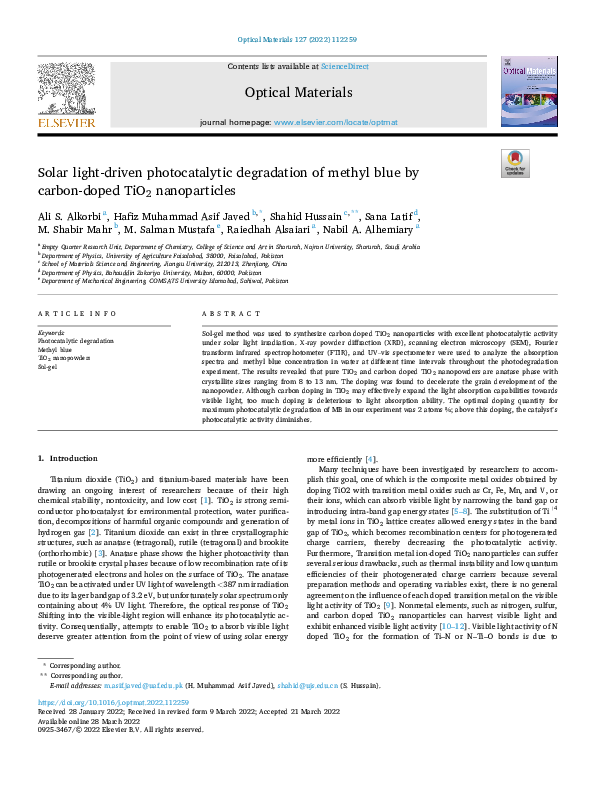 (PDF) Solar light-driven photocatalytic degradation of methyl blue by ...