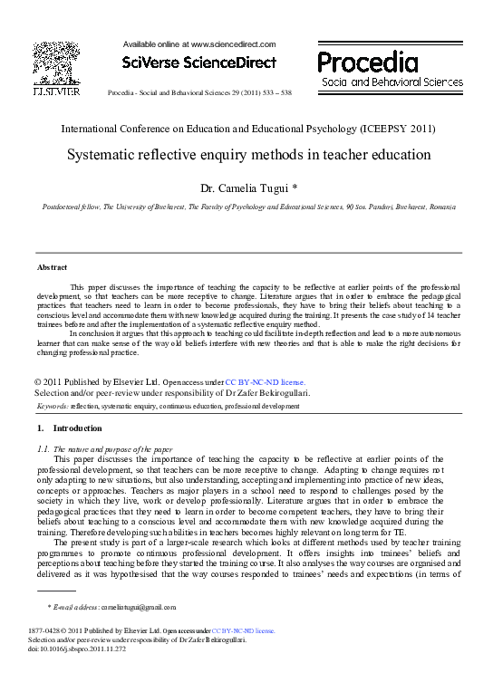 (PDF) Systematic reflective enquiry methods in teacher education