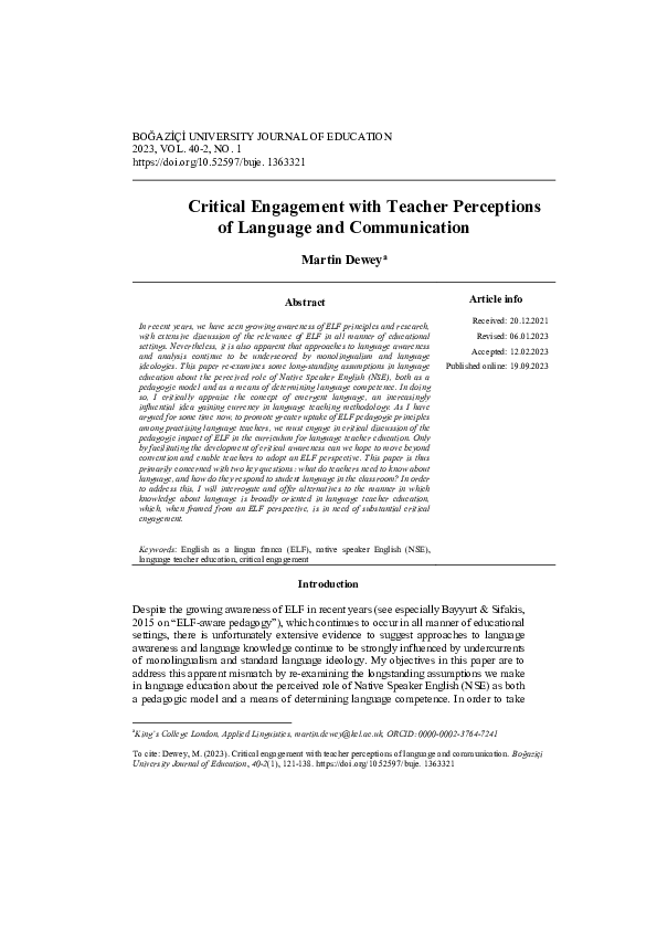 (PDF) Critical Engagement with Teacher Perceptions of Language and ...