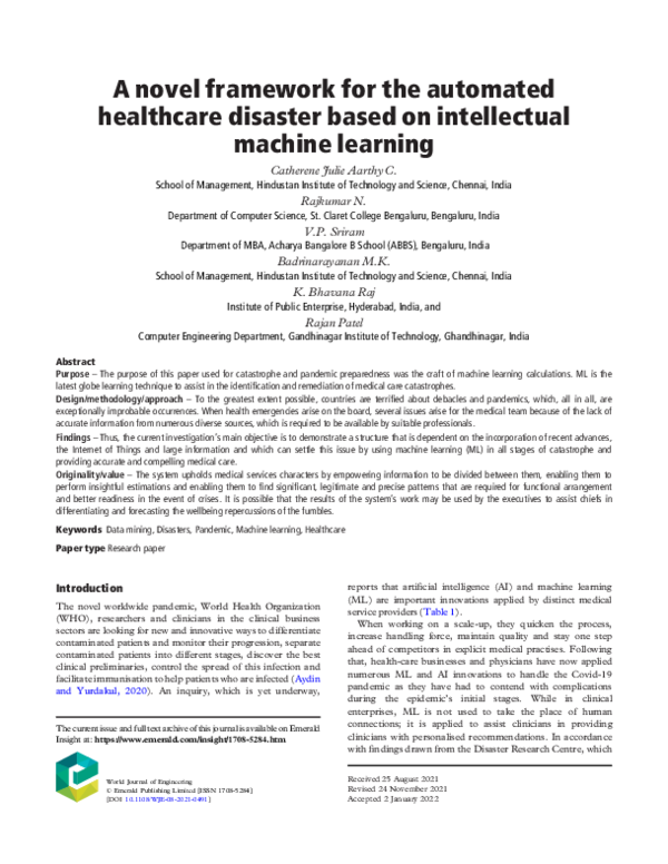 (PDF) A novel framework for the automated healthcare disaster based on ...