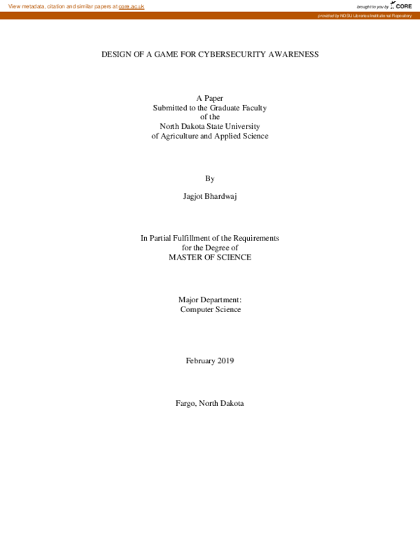(PDF) Design of a Game for Cybersecurity Awareness
