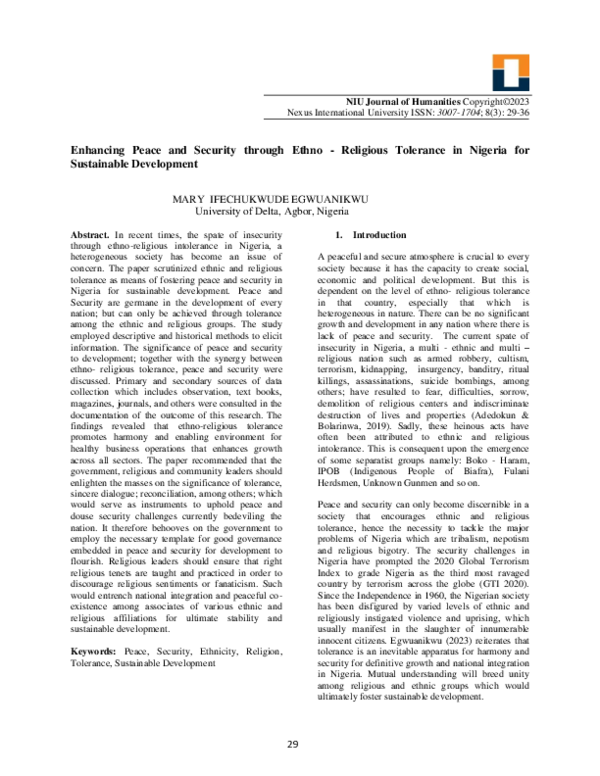 (PDF) Enhancing Peace and Security through Ethno - Religious Tolerance ...