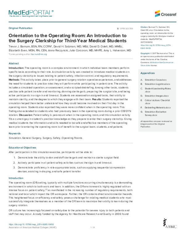 (PDF) Orientation to the Operating Room: An Introduction to the Surgery ...