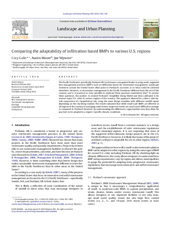 (PDF) Comparing the adaptability of infiltration based BMPs to various ...