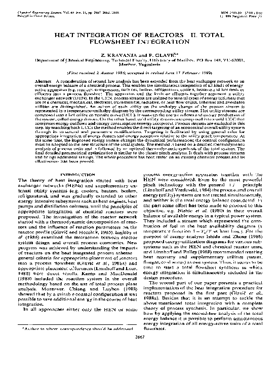 (PDF) Heat integration of reactors—II. Total flowsheet integration