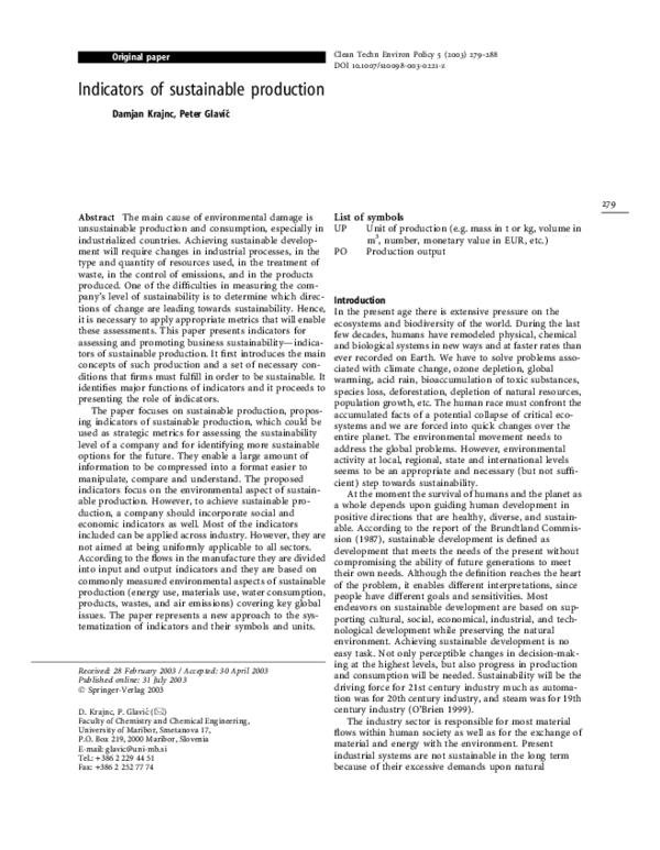 (PDF) Indicators of sustainable production