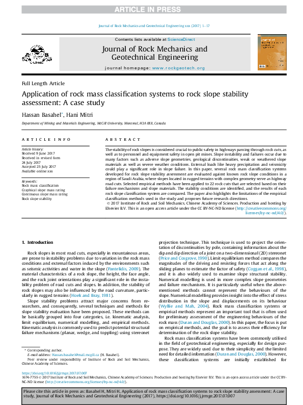 (PDF) Application of Rock Mass Classification Systems For Design of ...
