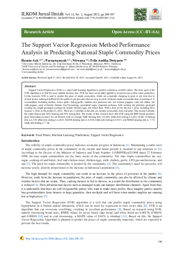 (PDF) The Support Vector Regression Method Performance Analysis in ...