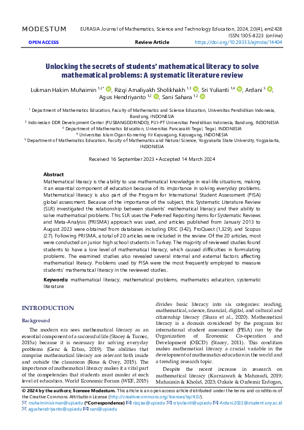 (PDF) Unlocking the secrets of students’ mathematical literacy to solve ...
