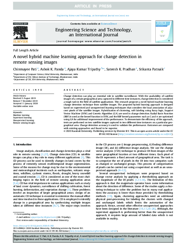 (PDF) A novel hybrid machine learning approach for change detection in ...