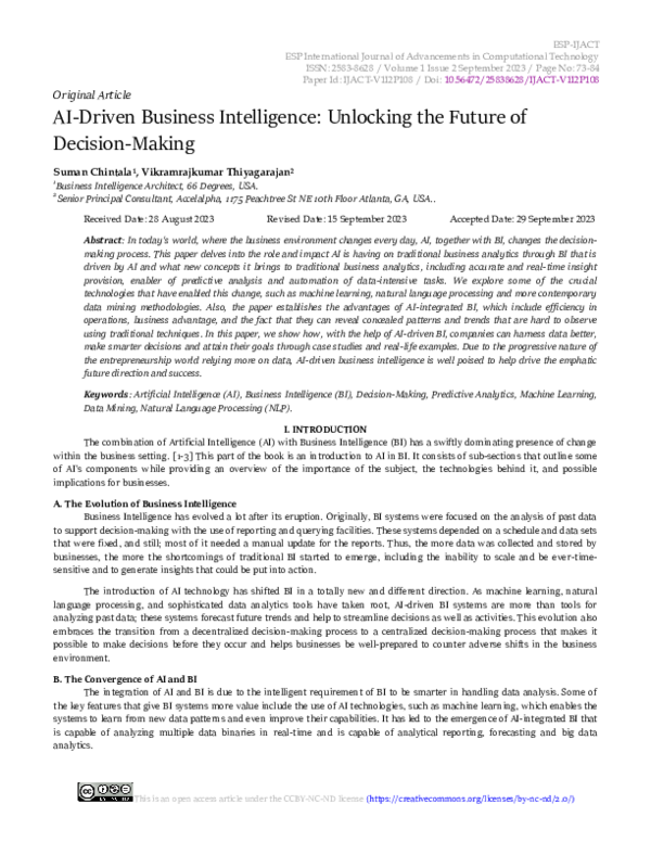 Pdf Ai Driven Business Intelligence Unlocking The Future Of Decision
