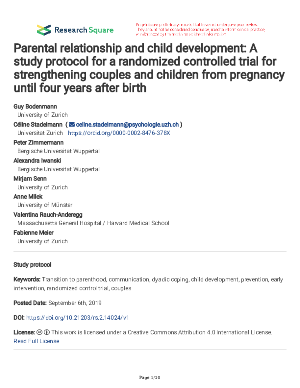 (PDF) Parental relationship and child development: A study protocol for ...