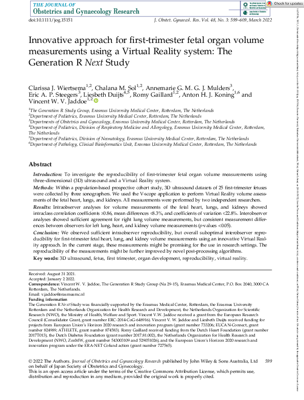 (PDF) Innovative approach for first‐trimester fetal organ volume ...